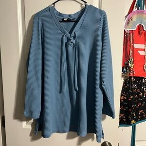 Lands' End Light Blue Knit Top with Lace-Up Detail